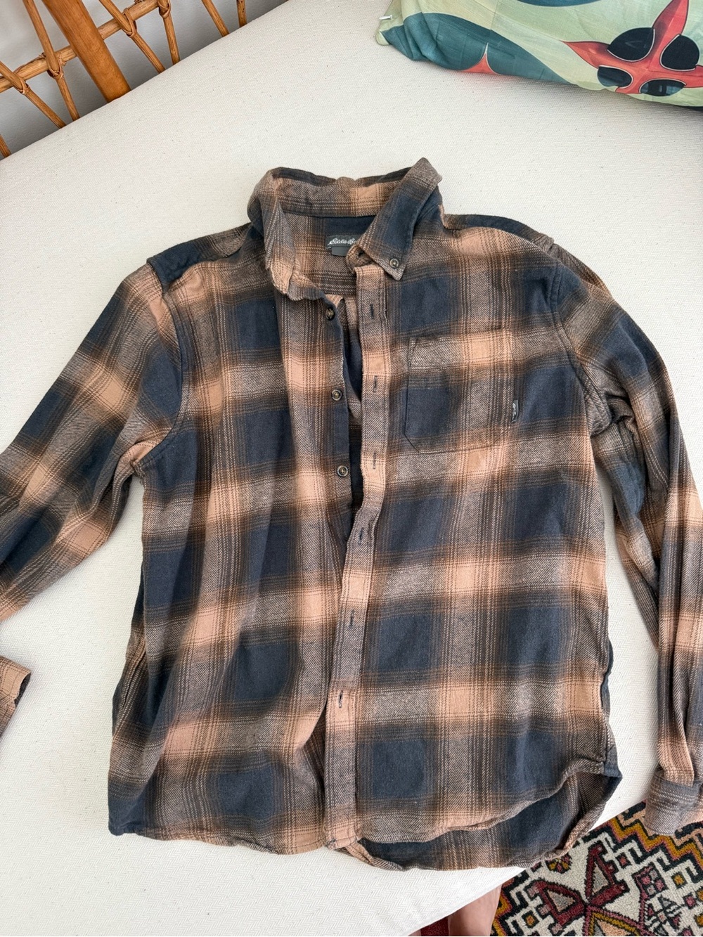 Eddie Bauer Plaid Button-Up Shirt in Black and Tan